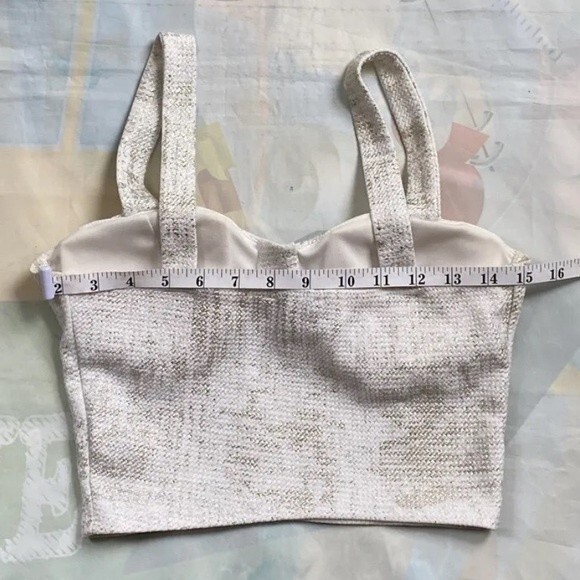 Charlotte Russe Cropped Top Size Small Stretch White &Gold Glitter Cami - Picture 4 of 11